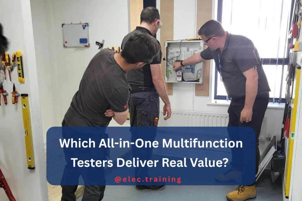 Electrician learners practicing with trainer Electrician learners practicing with trainer