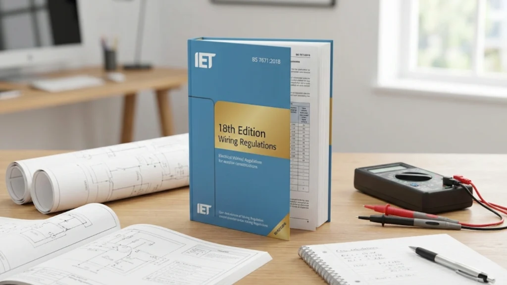 BS 7671 Wiring Regulations 18th Edition showing technical standards electricians must follow