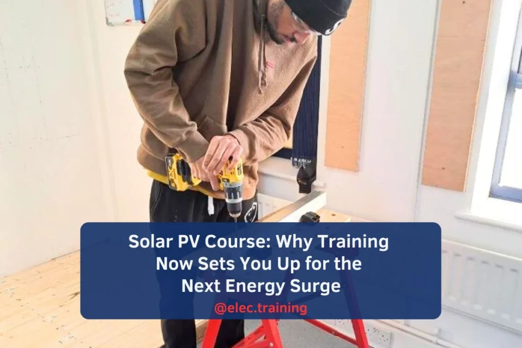 Learner practicing drilling on wood during a Health and Safety session at Elec Training