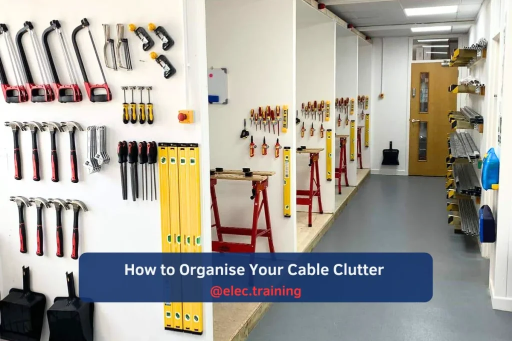 Practice bay with screwdrivers, saes, and cable cutter etc hang on the wall