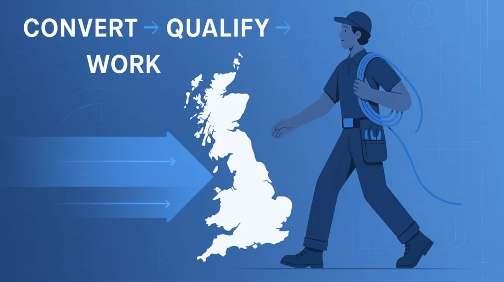 Electrician approaching UK map