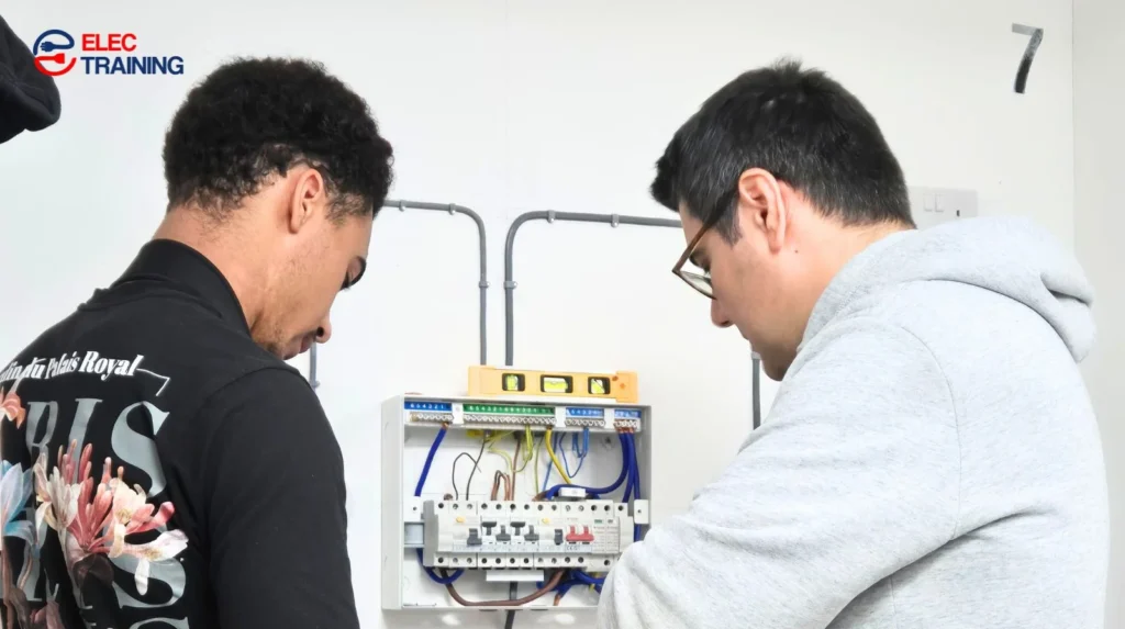 Mature electrician consulting with homeowner client showing professionalism and communication skills