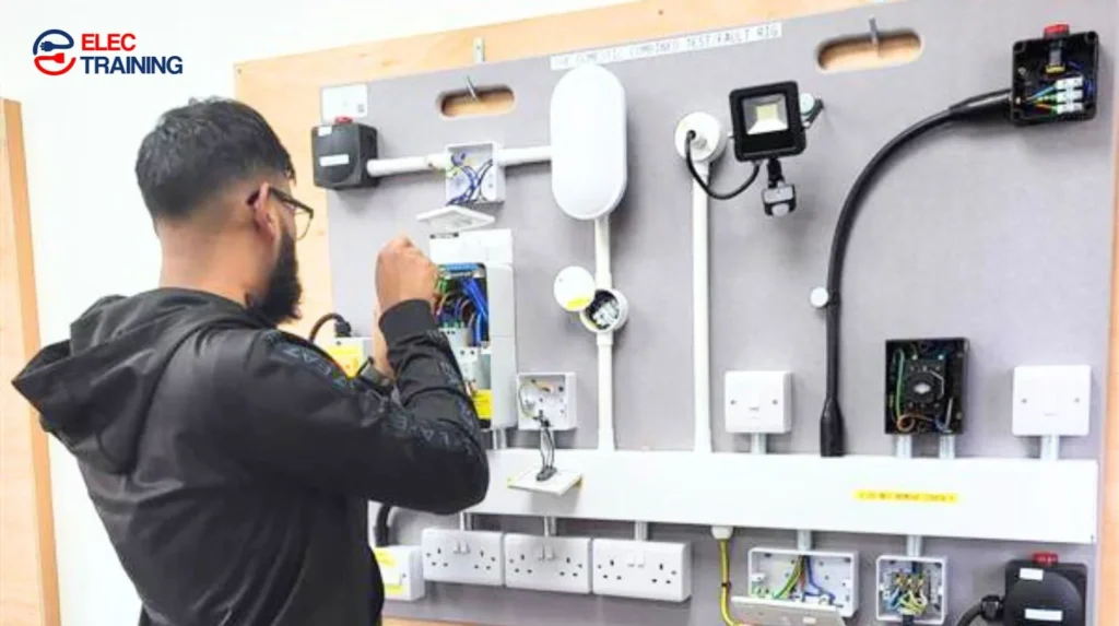 Qualified electrician working professionally showing career success after retraining from policing