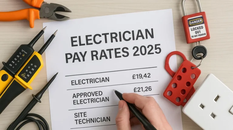 Reviewing 2025 electrician pay rates alongside essential UK-spec electrical tools and lockout safety equipment