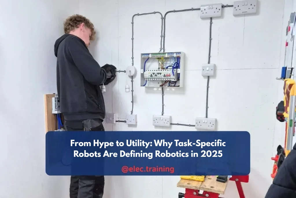 Electrician working on an electrical distribution board in a training room