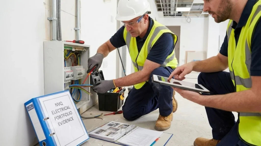 Adult improver building NVQ Level 3 portfolio evidence through supervised workplace electrical installations