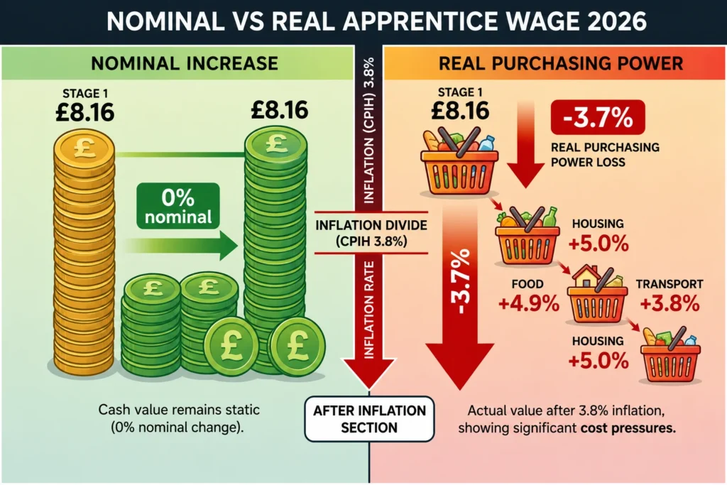 Diagram comparing nominal JIB apprentice wage change against real purchasing power