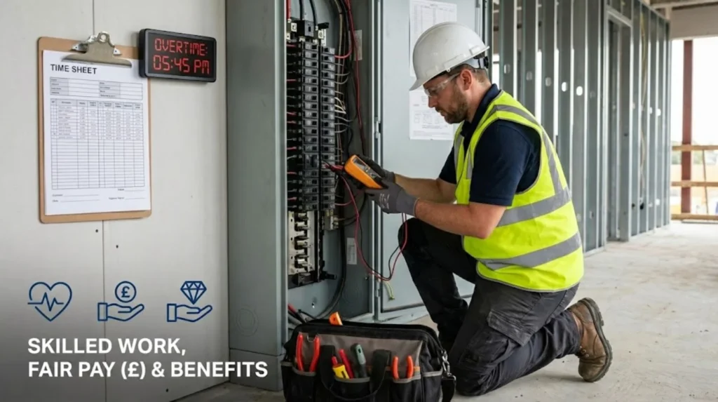Electrician testing a commercial distribution board on site