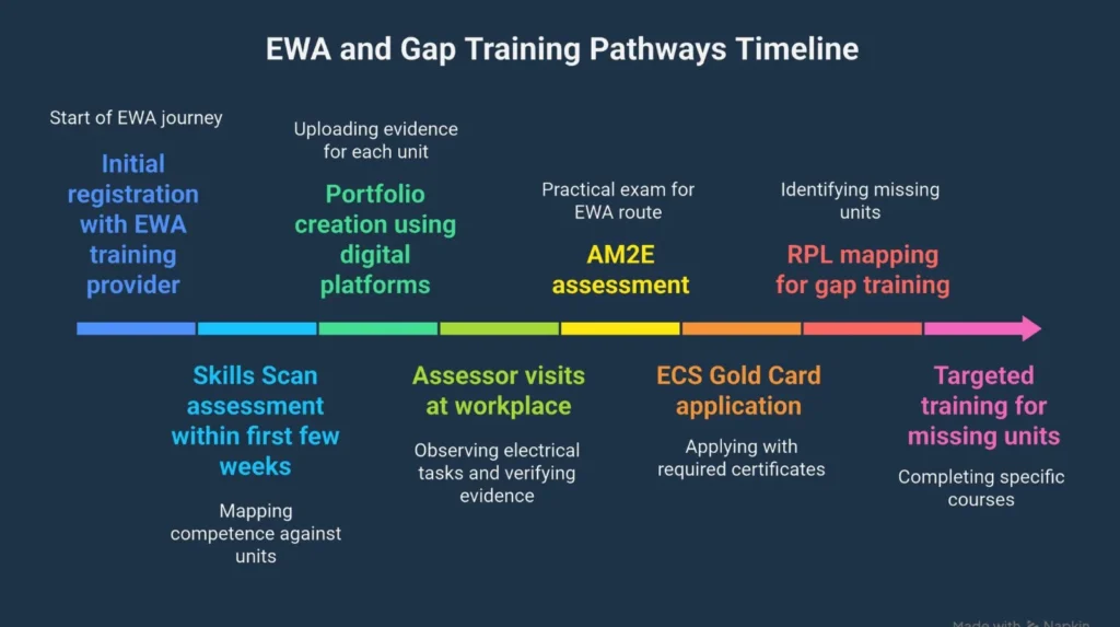 Timeline showing the stages of the EWA and Gap Training pathways