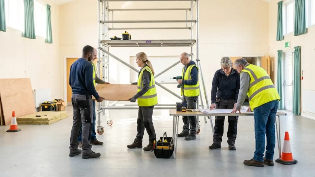 Volunteers working together on a community project in a collaborative environment