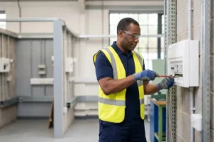 Electrical trainee focused on hands-on task during return-to-work training