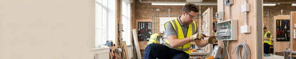 Electrician training in a practical workshop