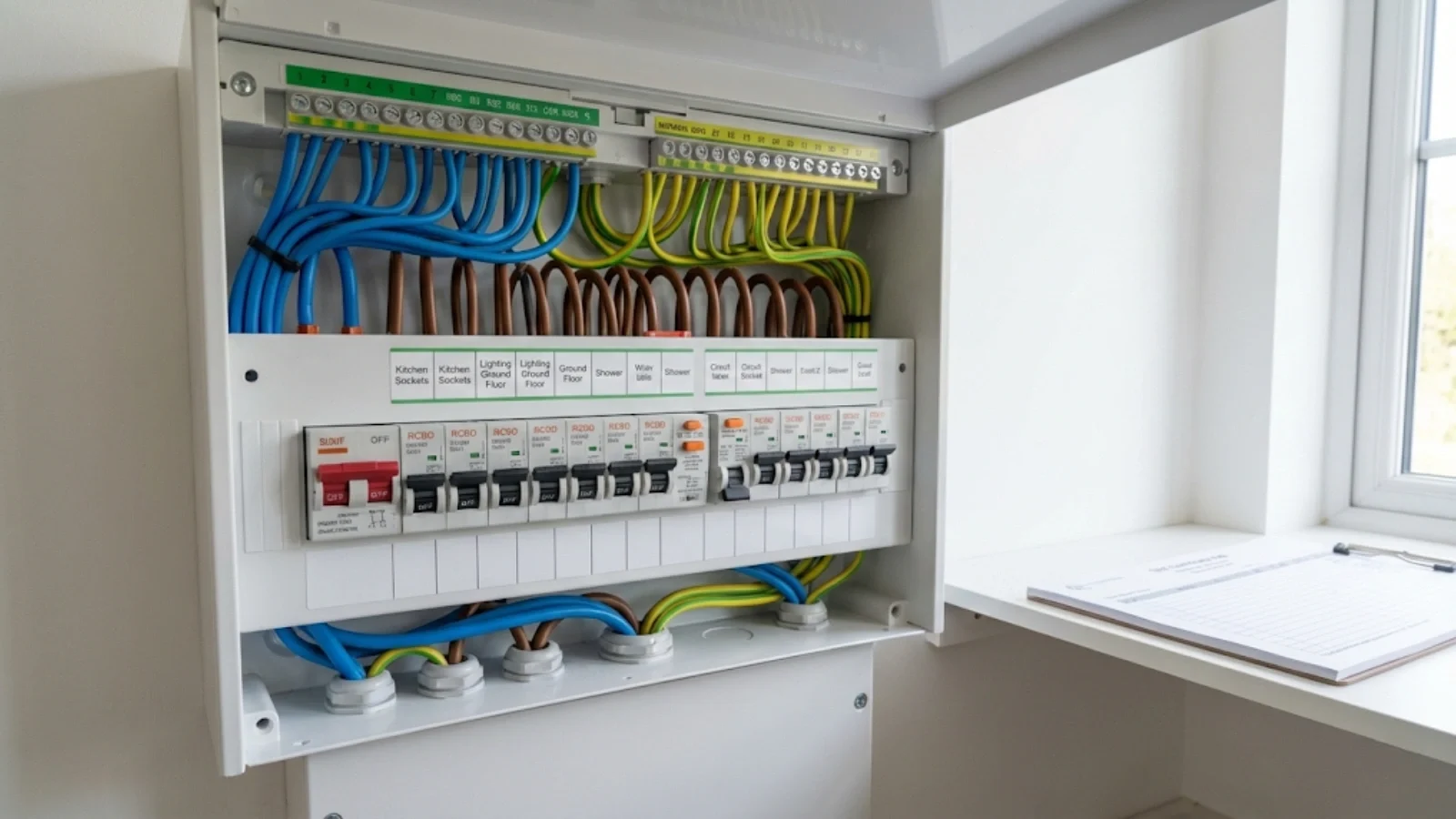 Completed electrical installation ready for inspection and testing