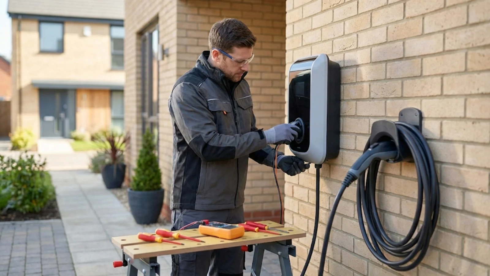 Electrician installing EV charging point representing net-zero skills transformation in electrical industry