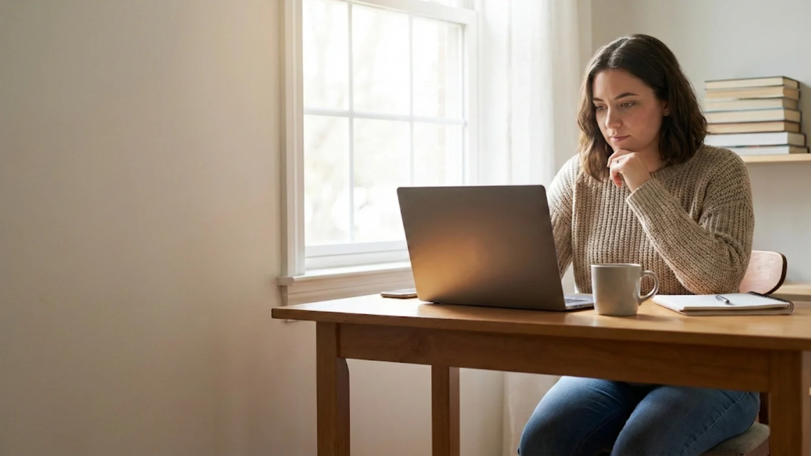 Person studying at home laptop during lockdown period representing furlough training searches